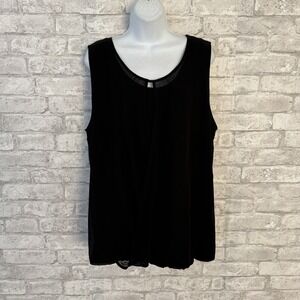 Roz & Ali Black Knit Faux Wrap Top Sleeveless Chiffon Overlay Blouse‎ Size 1x